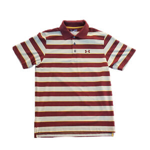 Under Armour Heatgear Strength Stripe Red/Cream Men's Polo Shirt Size S NWT